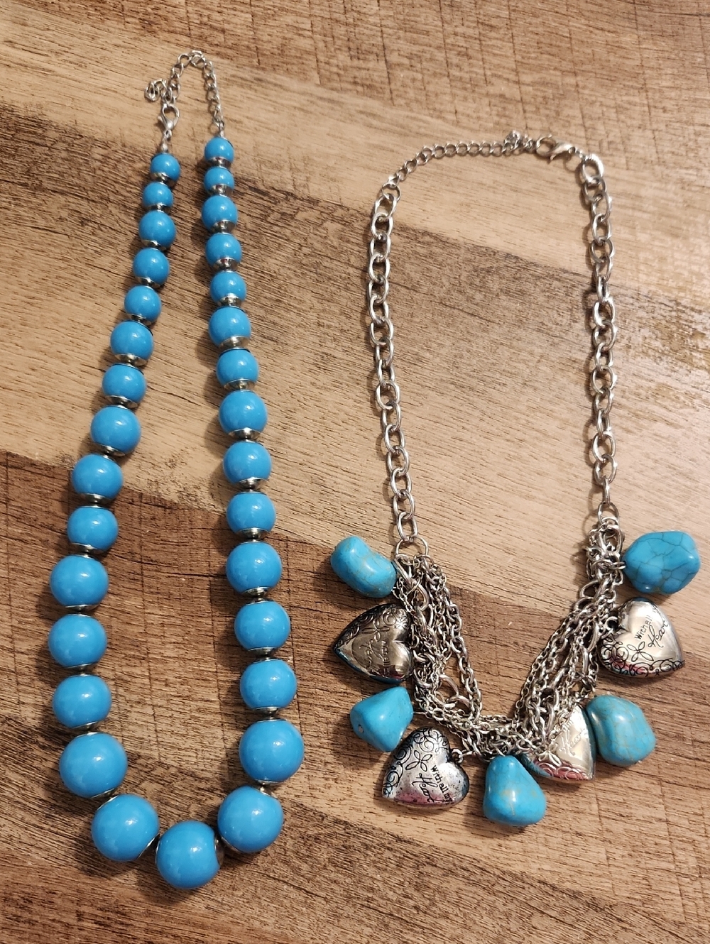 Turquoise Color Bead and Charm Statement Necklace Set